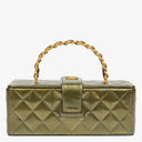 Chanel CC Vanity Case Olive Green Iridescent Quilted Patent Leather