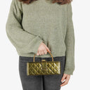 Chanel CC Vanity Case Olive Green Iridescent Quilted Patent Leather