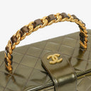 Chanel CC Vanity Case Olive Green Iridescent Quilted Patent Leather