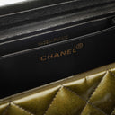 Chanel CC Vanity Case Olive Green Iridescent Quilted Patent Leather
