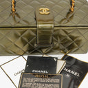 Chanel CC Vanity Case Olive Green Iridescent Quilted Patent Leather