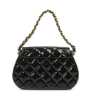 Chanel Chain Top Handle Single Flap Bag Black Quilted Patent Leather 24K Gold-Plated Hardware
