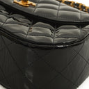 Chanel Chain Top Handle Single Flap Bag Black Quilted Patent Leather 24K Gold-Plated Hardware