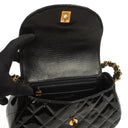 Chanel Chain Top Handle Single Flap Bag Black Quilted Patent Leather 24K Gold-Plated Hardware