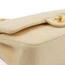 Chanel Chevron Medium Double Flap Bag In Beige Quilted Jersey And 24K Gold-Plated Hardware
