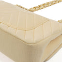 Chanel Chevron Medium Double Flap Bag In Beige Quilted Jersey And 24K Gold-Plated Hardware