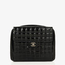 Chanel Chocolate Bar Briefcase Black Patent Leather With Silver Tone Hardware