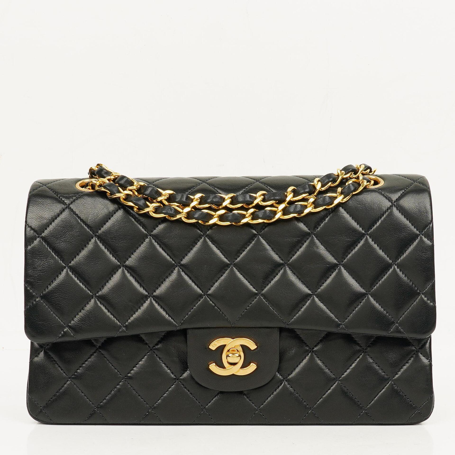 Chanel Classic Black Quilted Lambskin Double Flap Bag With 24K Gold-Plated Hardware