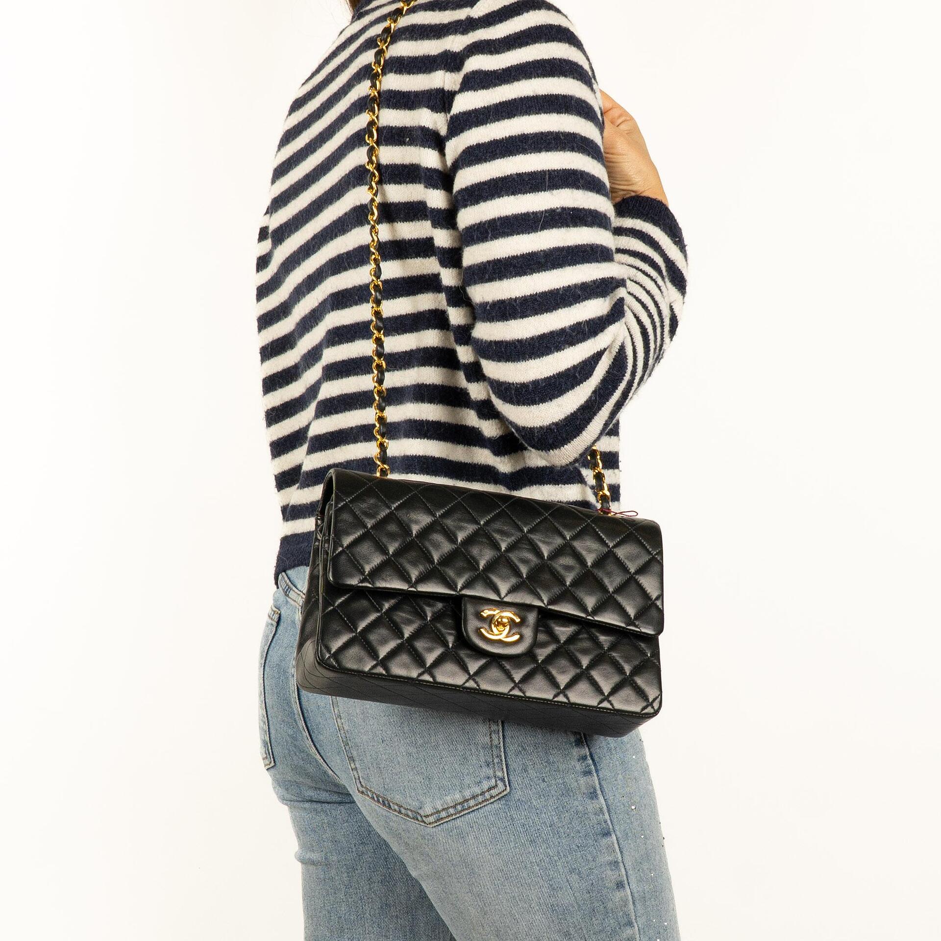 Chanel Classic Black Quilted Lambskin Double Flap Bag With 24K Gold-Plated Hardware