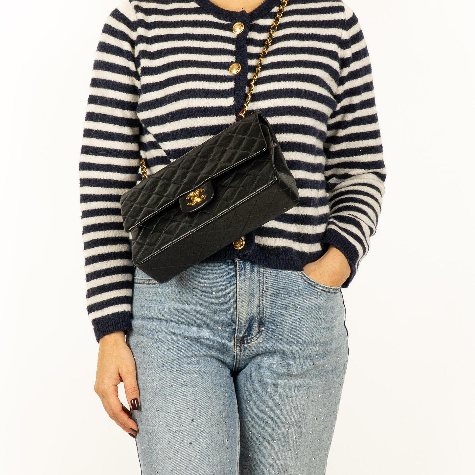 Chanel Classic Black Quilted Lambskin Double Flap Bag With 24K Gold-Plated Hardware