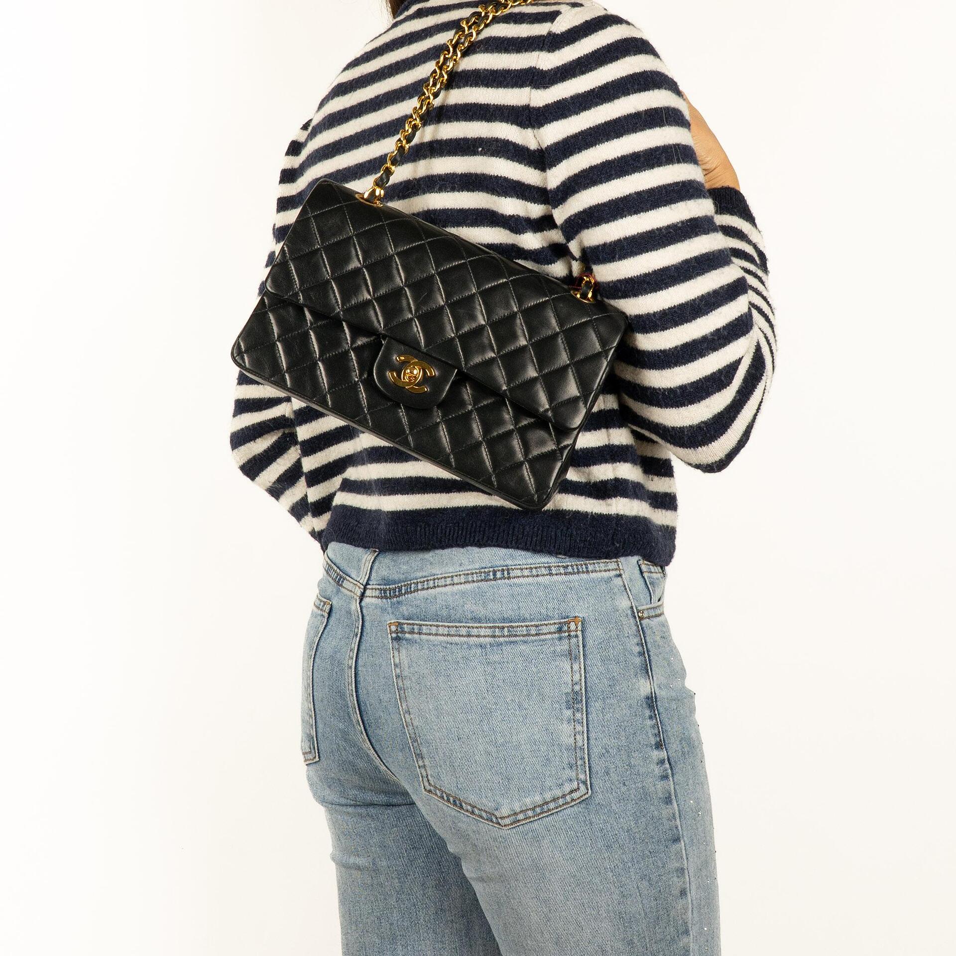 Chanel Classic Black Quilted Lambskin Double Flap Bag With 24K Gold-Plated Hardware