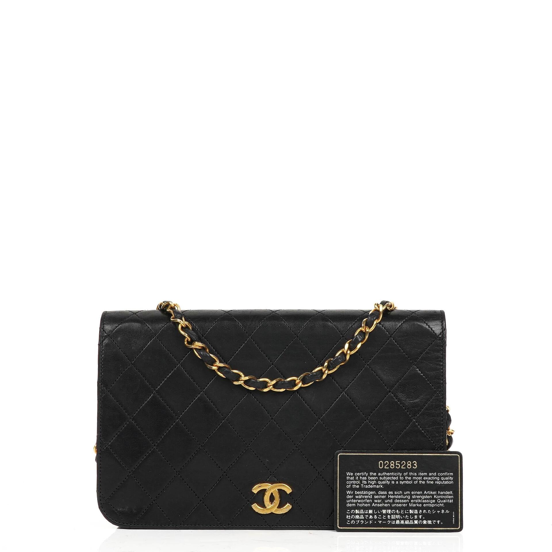 Chanel Classic Black Quilted Lambskin Full Flap Bag With 24K Gold-Plated Hardware