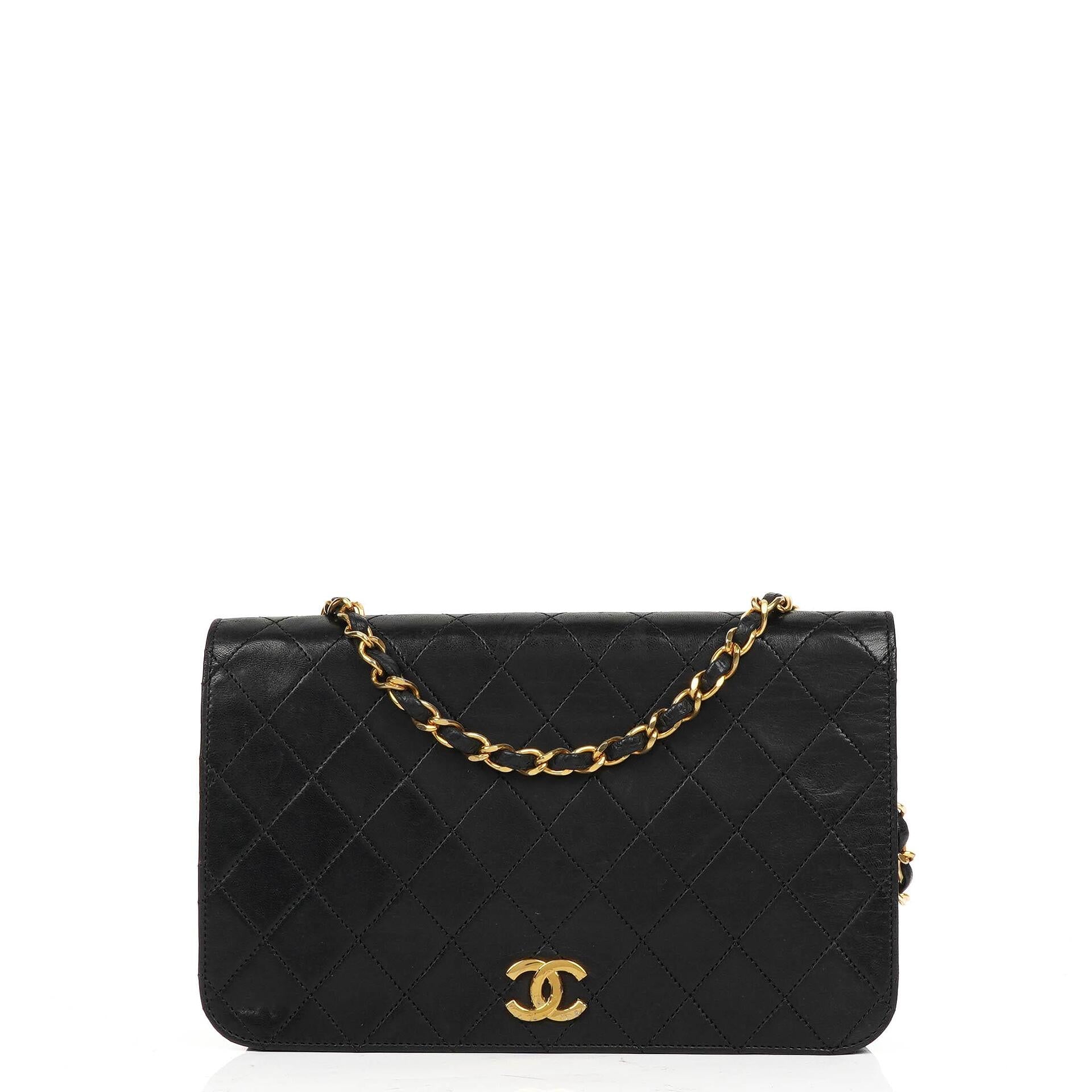 Chanel Classic Black Quilted Lambskin Full Flap Bag With 24K Gold-Plated Hardware