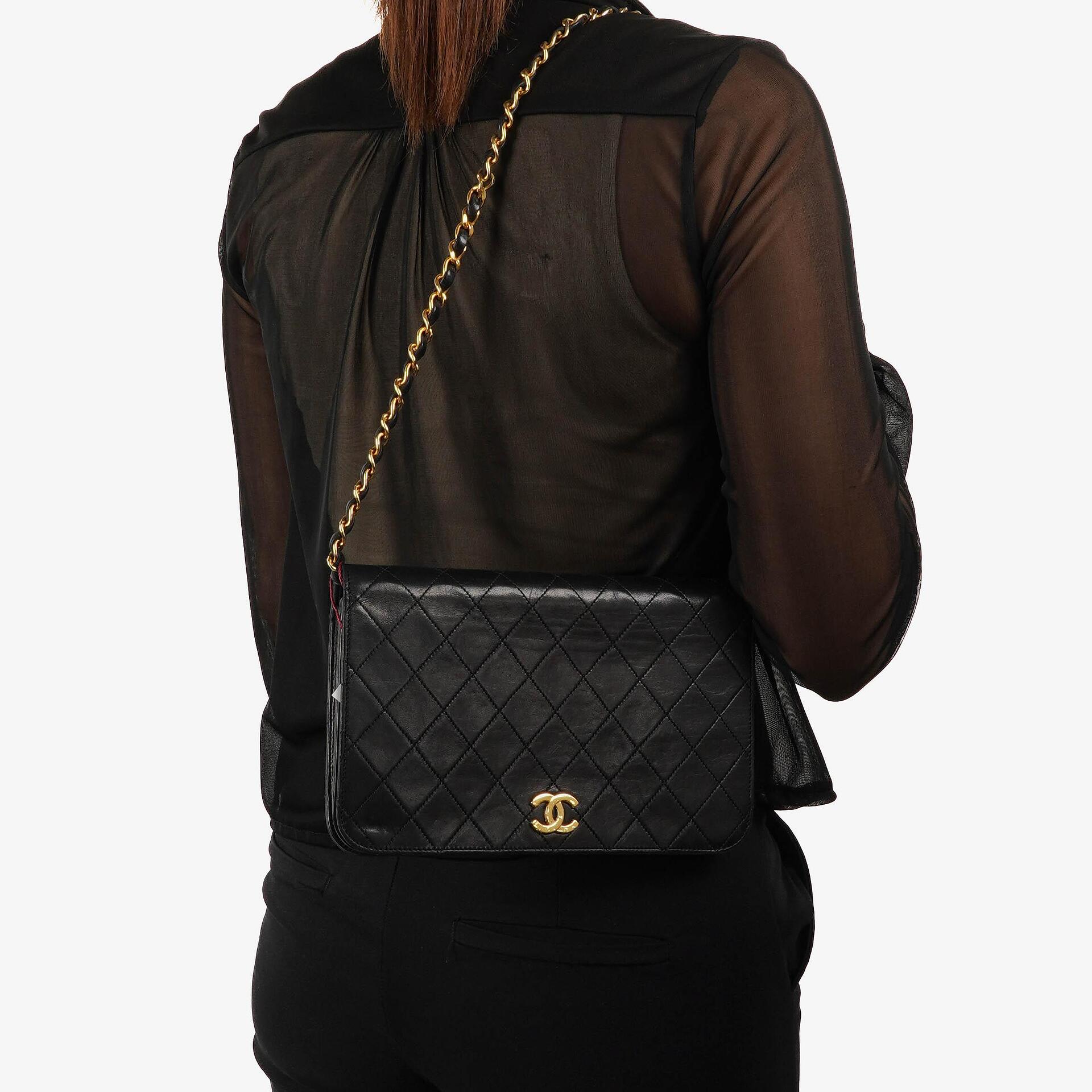 Chanel Classic Black Quilted Lambskin Full Flap Bag With 24K Gold-Plated Hardware