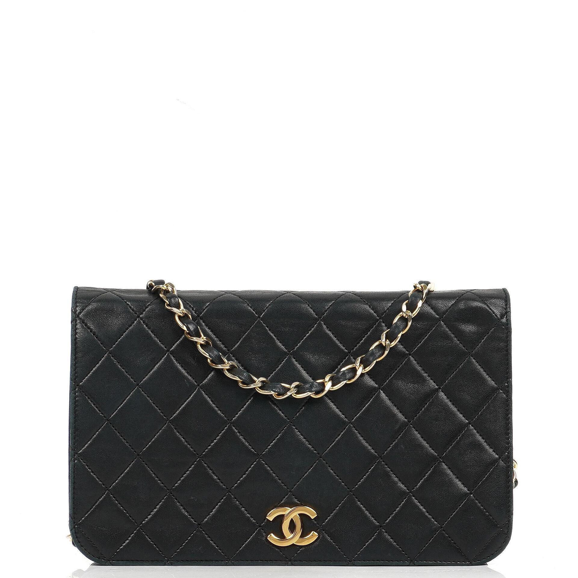 Chanel Classic Black Quilted Lambskin Full Flap Bag With 24K Gold-Plated Hardware
