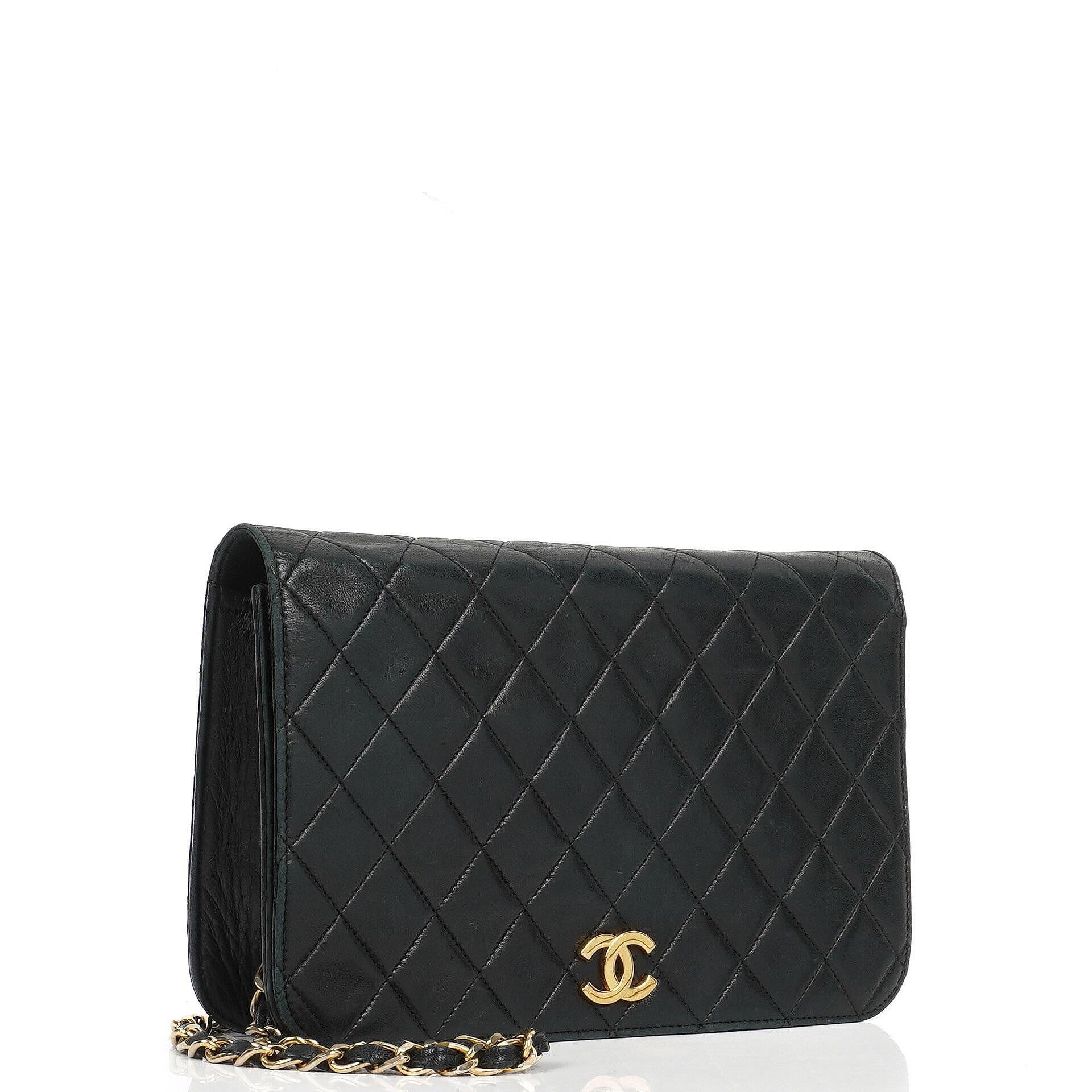 Chanel Classic Black Quilted Lambskin Full Flap Bag With 24K Gold-Plated Hardware