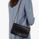 Chanel Classic Black Quilted Lambskin Full Flap Bag With 24K Gold-Plated Hardware