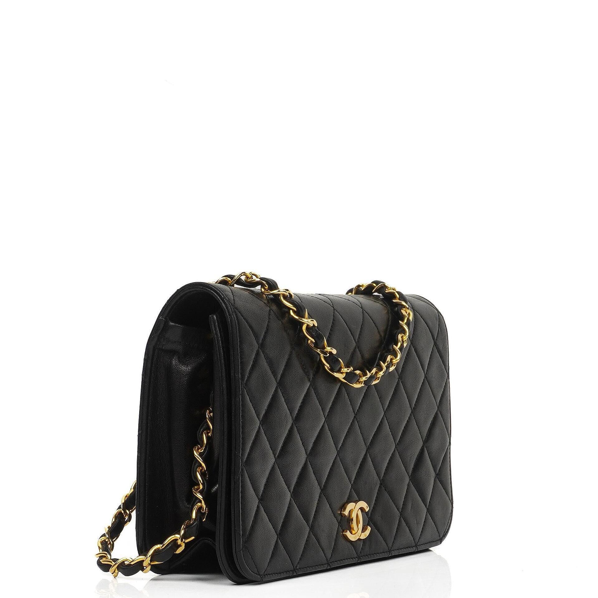 Chanel Classic Black Quilted Lambskin Full Flap Bag With 24K Gold-Plated Hardware