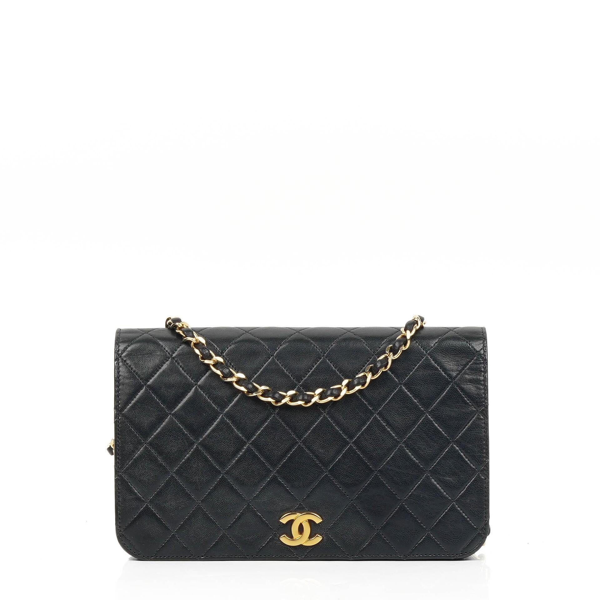 Chanel Classic Black Quilted Lambskin Full Flap Bag With Gold-Tone Hardware