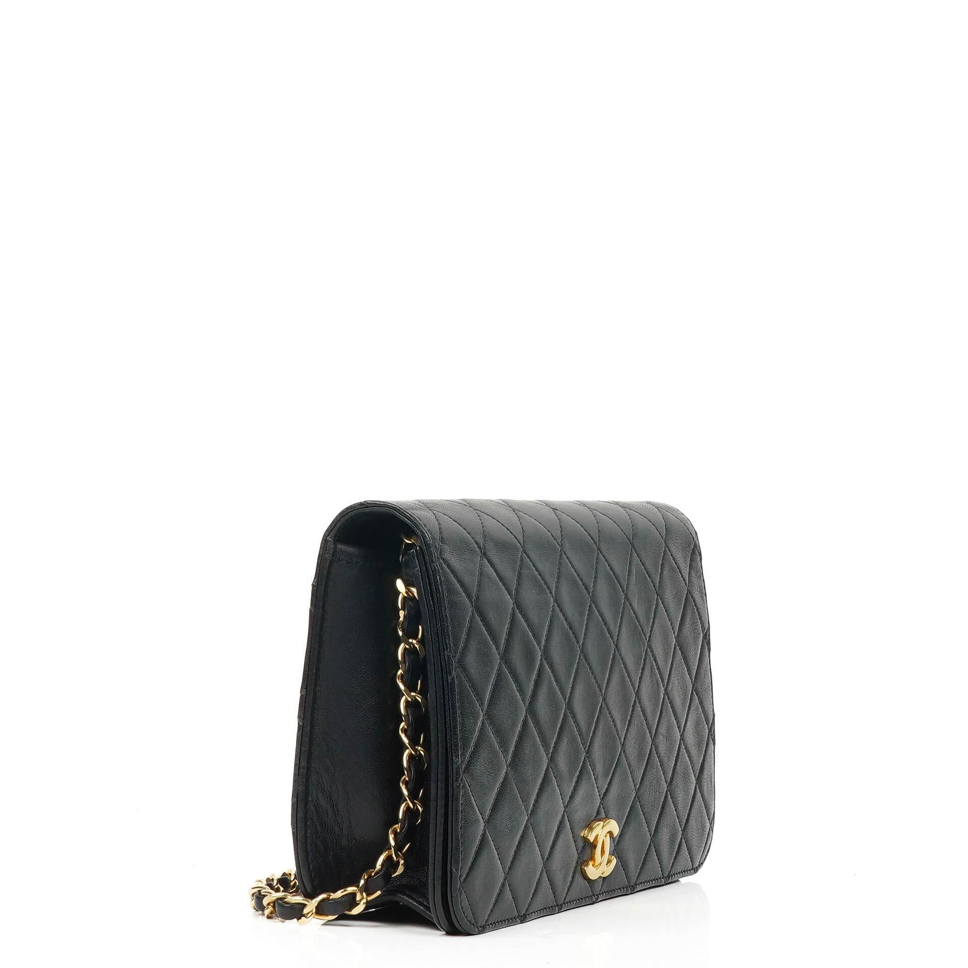 Chanel Classic Black Quilted Lambskin Full Flap Bag With Gold-Tone Hardware