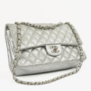 Chanel Classic Double Flap Bag Metallic Silver Quilted Lambskin With Silver-Tone Hardware