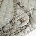 Chanel Classic Double Flap Bag Metallic Silver Quilted Lambskin With Silver-Tone Hardware