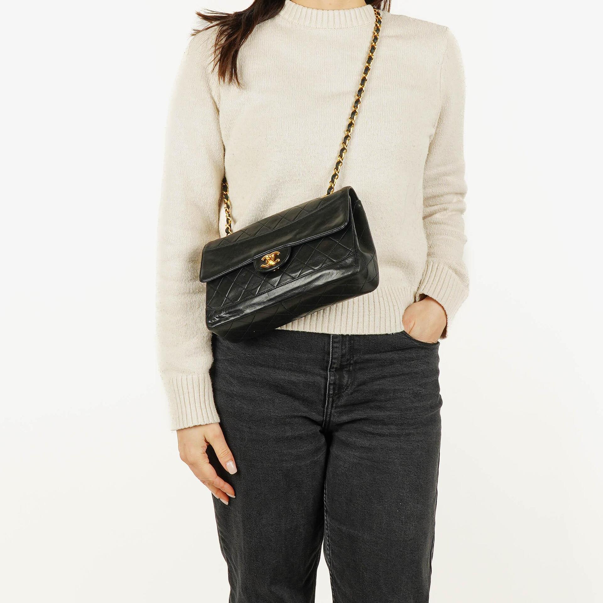 Chanel Classic Flap Bag Black Lambskin 24k Gold-Plated Hardware