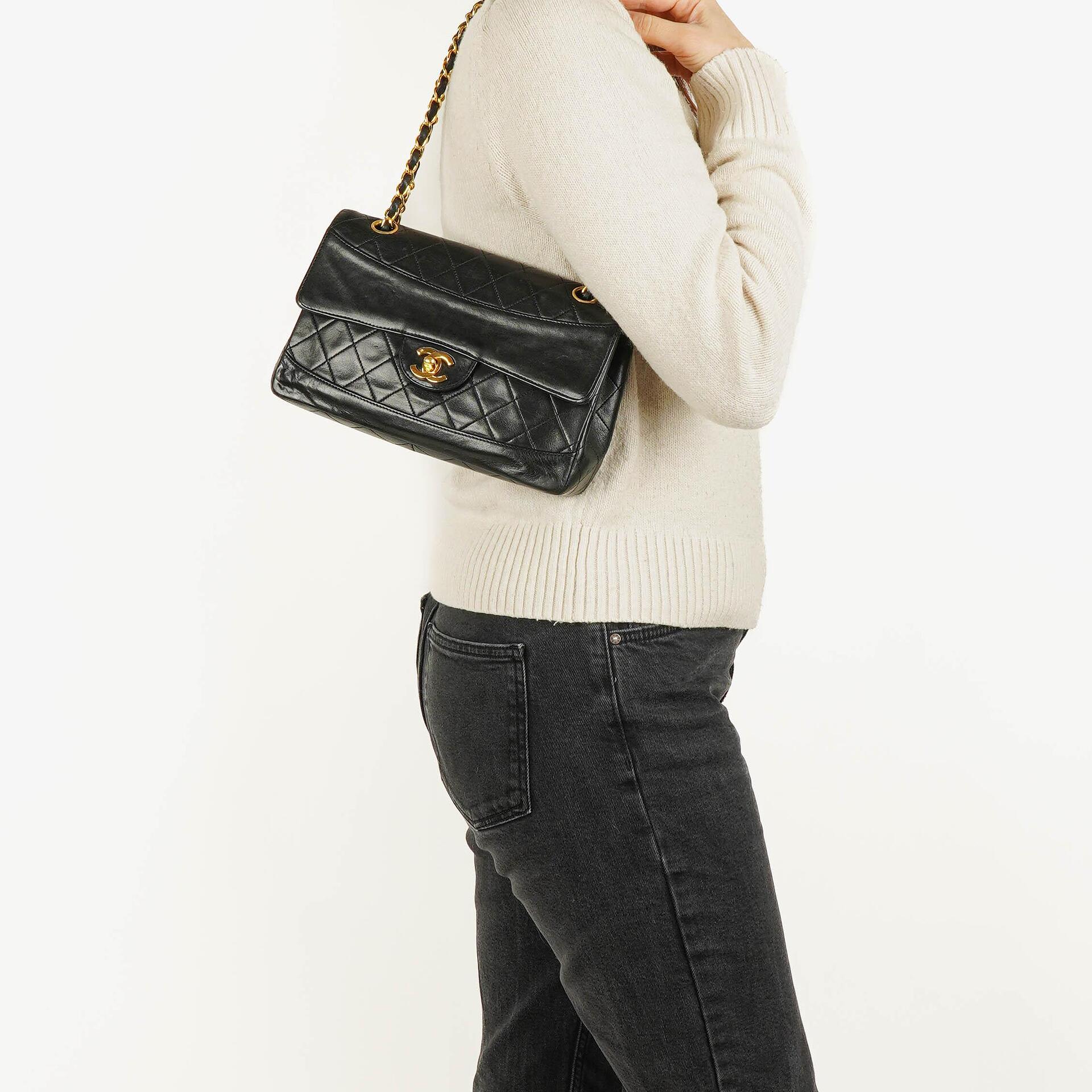 Chanel Classic Flap Bag Black Lambskin 24k Gold-Plated Hardware