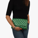 Chanel Classic Flap Clutch With Chain Green Quilted Patent Leather With Silver-Tone Hardware