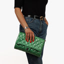 Chanel Classic Flap Clutch With Chain Green Quilted Patent Leather With Silver-Tone Hardware