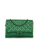 Chanel Classic Flap Clutch With Chain Green Quilted Patent Leather With Silver-Tone Hardware