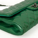 Chanel Classic Flap Clutch With Chain Green Quilted Patent Leather With Silver-Tone Hardware