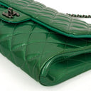 Chanel Classic Flap Clutch With Chain Green Quilted Patent Leather With Silver-Tone Hardware