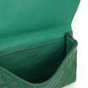 Chanel Classic Flap Clutch With Chain Green Quilted Patent Leather With Silver-Tone Hardware