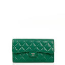 Chanel Classic Flap Long Wallet In Green Quilted Leather