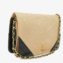 Chanel Classic Full Flap Bag Beige Chevron Quilted Leather 24K Gold-Plated Hardware