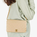 Chanel Classic Full Flap Bag Beige Quilted Lambskin 24K Gold-Plated Hardware