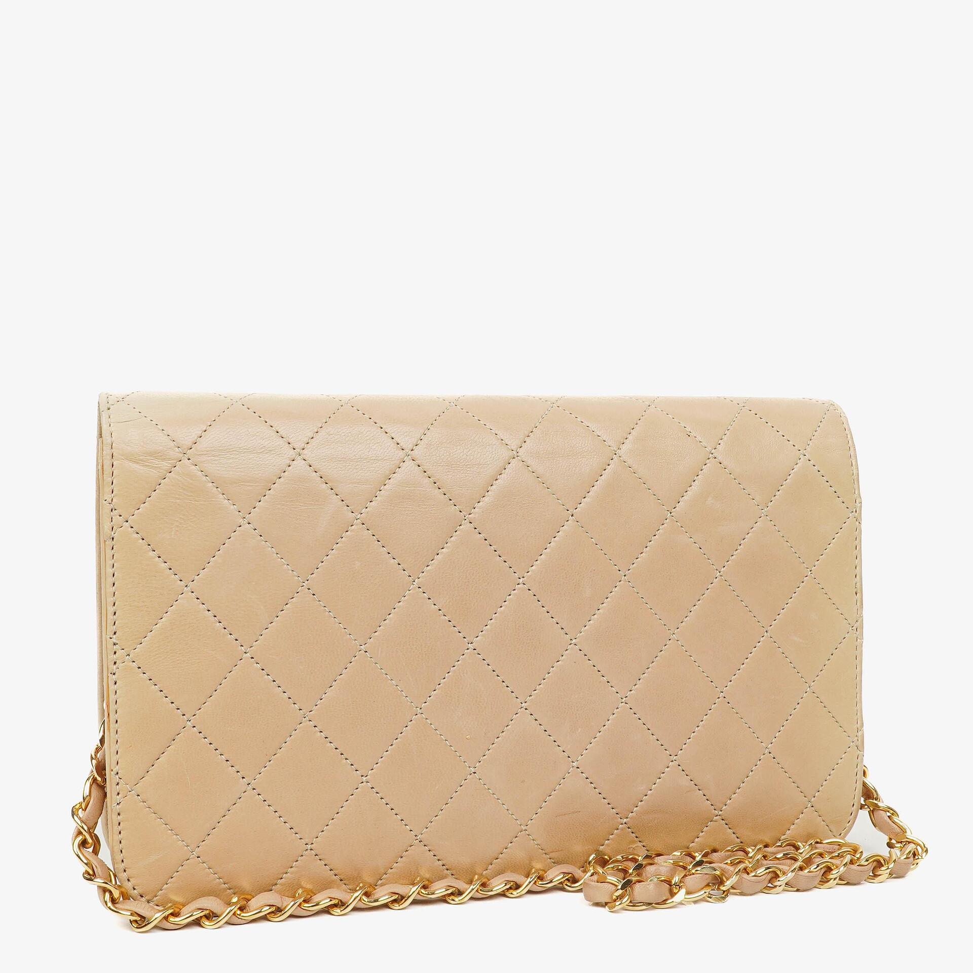Chanel Classic Full Flap Bag Beige Quilted Lambskin 24K Gold-Plated Hardware