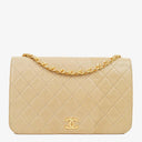 Chanel Classic Full Flap Bag Beige Quilted Lambskin 24K Gold-Plated Hardware