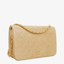 Chanel Classic Full Flap Bag Beige Quilted Lambskin 24K Gold-Plated Hardware