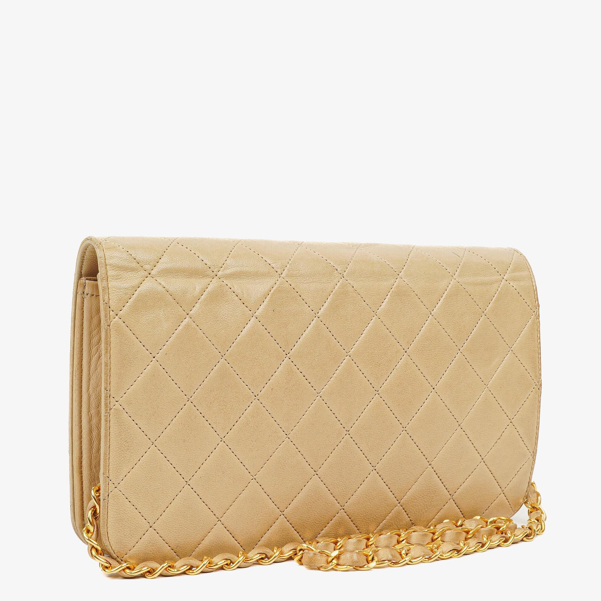 Chanel Classic Full Flap Bag Beige Quilted Lambskin 24K Gold-Plated Hardware
