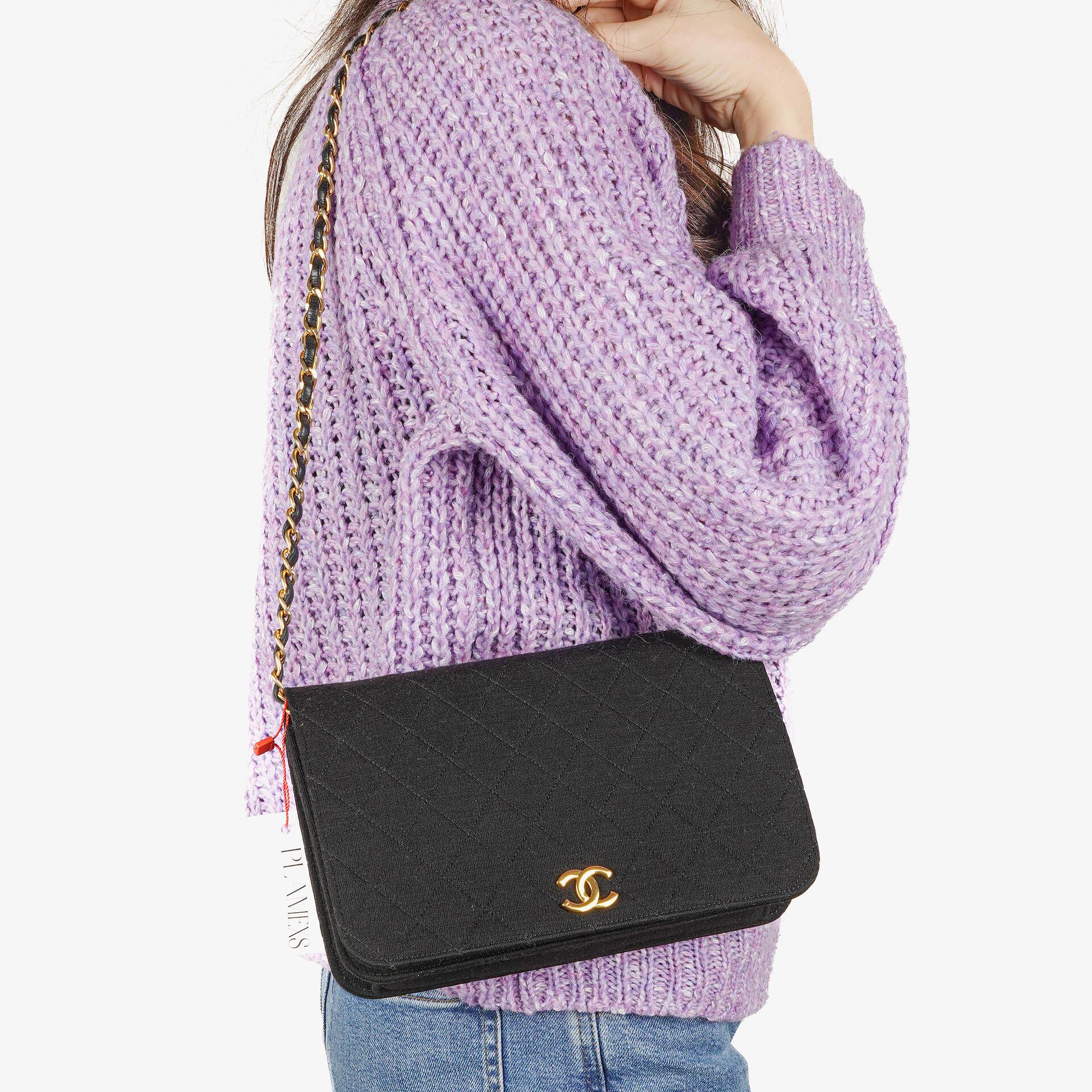 Chanel Classic Full Flap Bag Black Quilted Jersey and Leather, 24K Gold Plated Hardware, 1986-1988