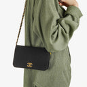 Chanel Classic Full Flap Bag Black Quilted Jersey And Leather 24K Gold-Plated Hardware