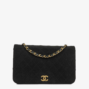 Chanel Classic Full Flap Bag Black Quilted Jersey And Leather 24K Gold-Plated Hardware