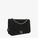 Chanel Classic Full Flap Bag Black Quilted Jersey And Leather 24K Gold-Plated Hardware