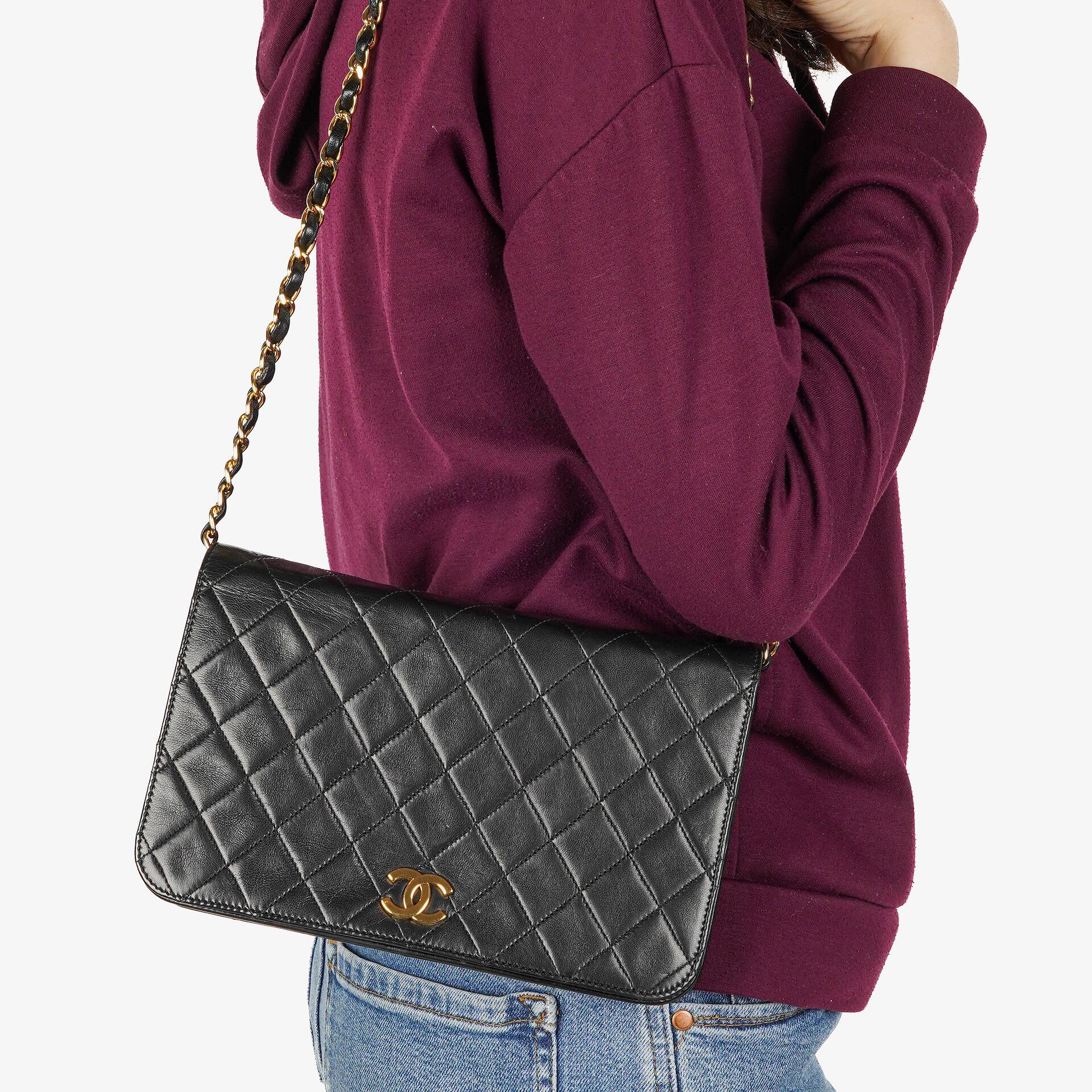 Chanel Classic Full Flap Bag Black Quilted Lambskin 24K Gold-Plated Hardware