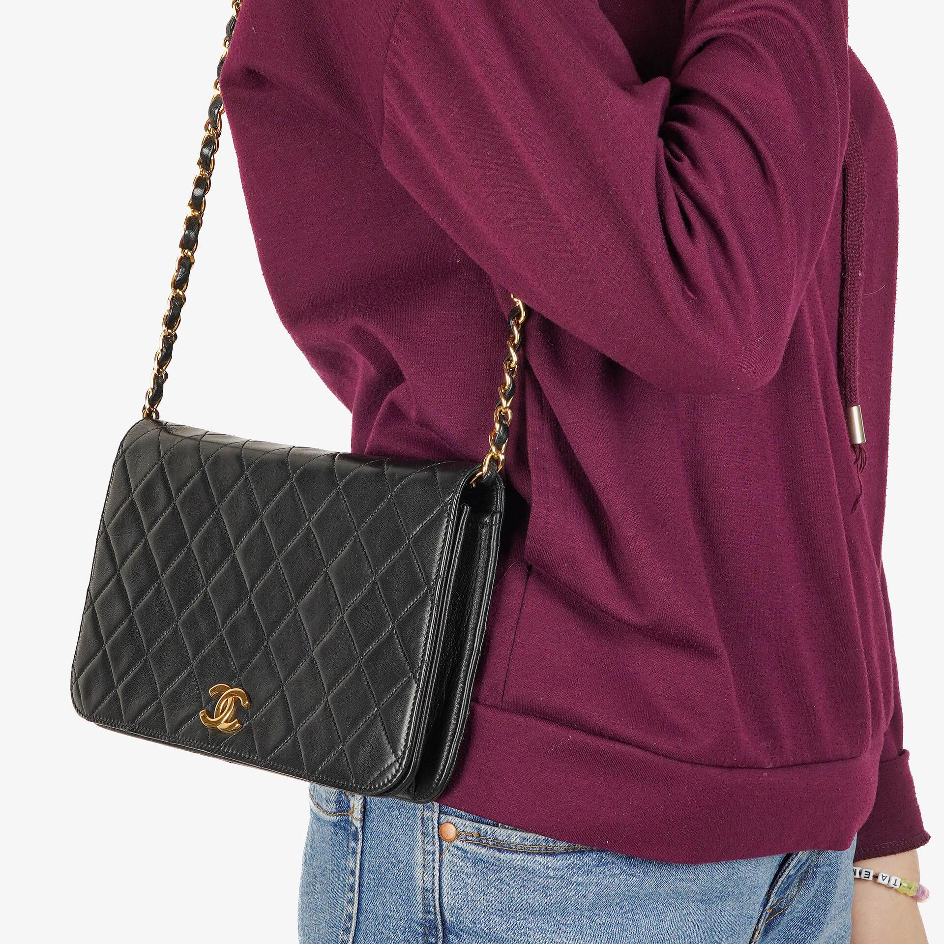 Chanel Classic Full Flap Bag Black Quilted Lambskin 24K Gold-Plated Hardware