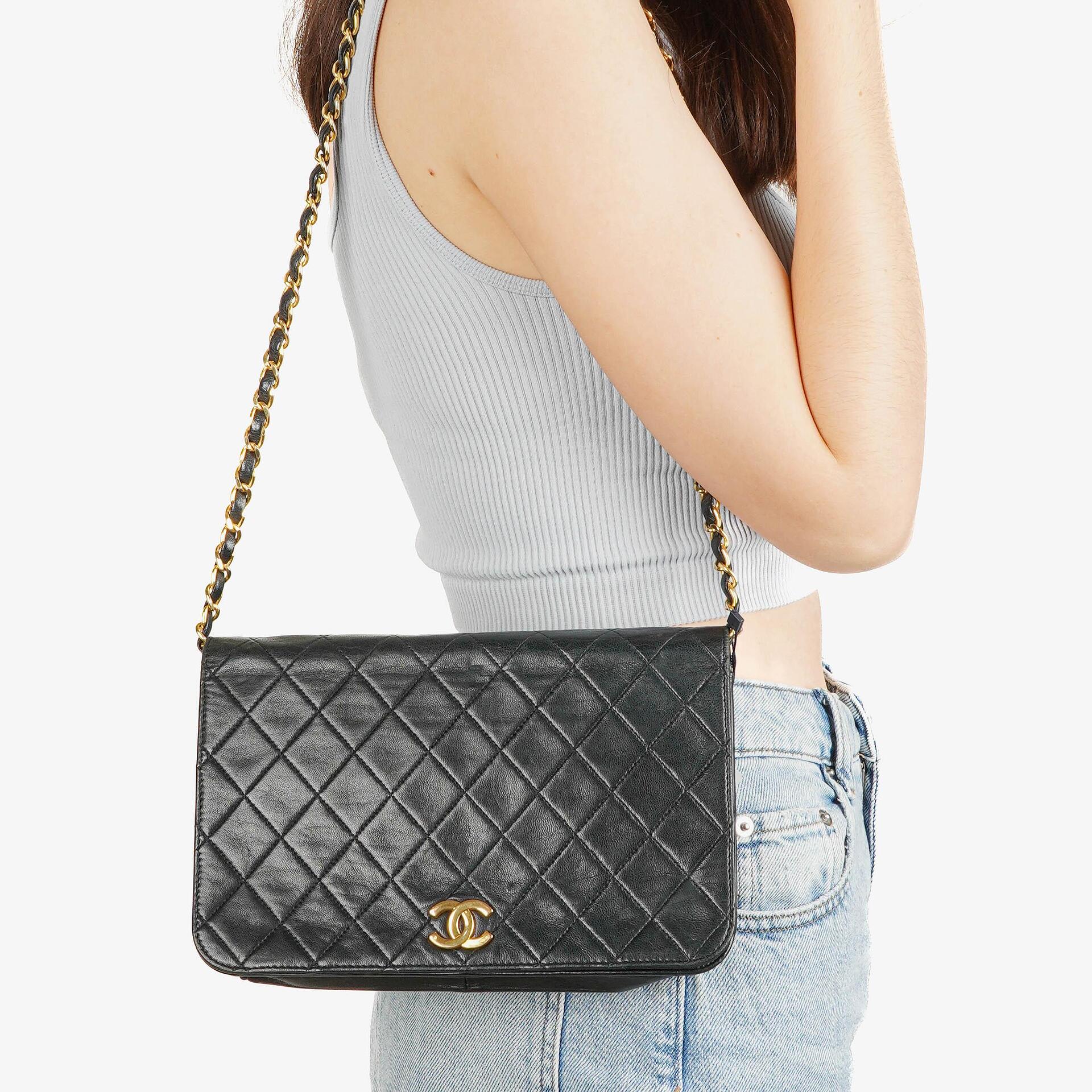 Chanel Classic Full Flap Bag Black Quilted Lambskin 24K Gold-Plated Hardware