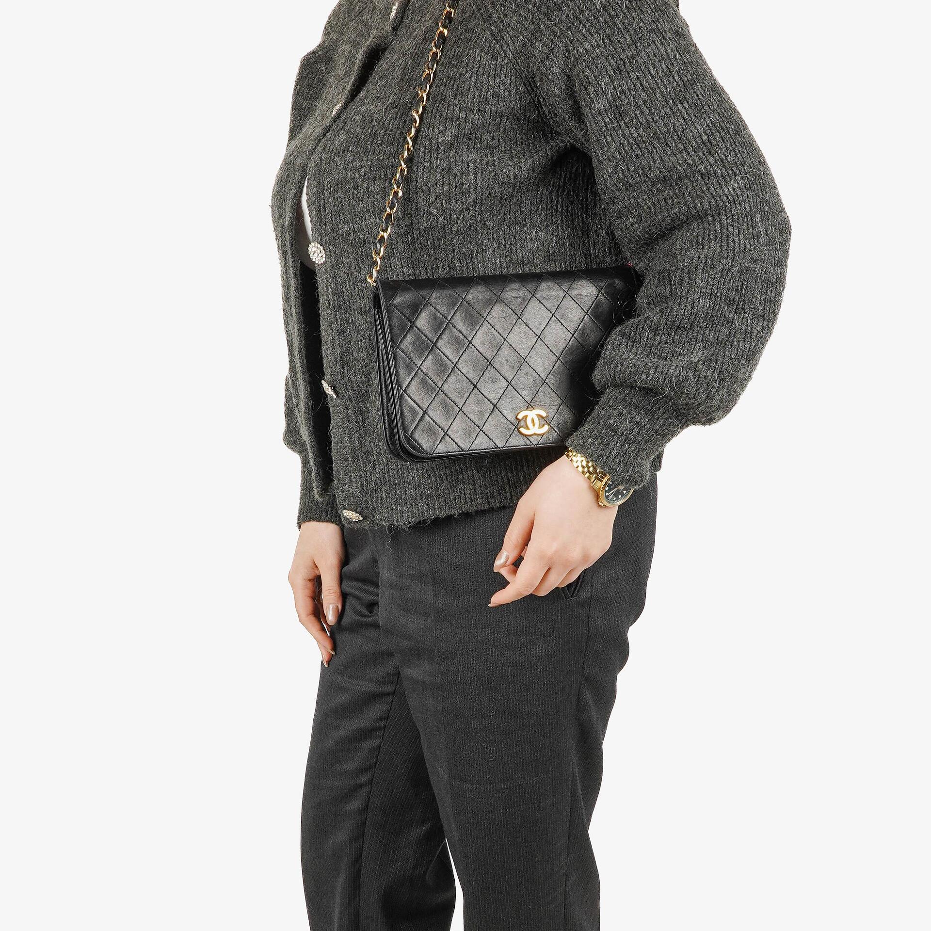 Chanel Classic Full Flap Bag Black Quilted Lambskin 24K Gold-Plated Hardware
