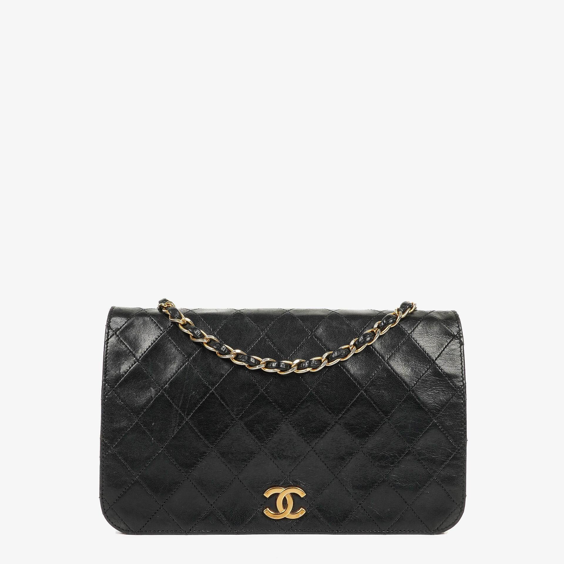 Chanel Classic Full Flap Bag Black Quilted Lambskin 24K Gold-Plated Hardware